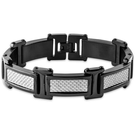 Crucible Black-Plated Stainless Steel Grey Carbon Fiber Link Bracelet