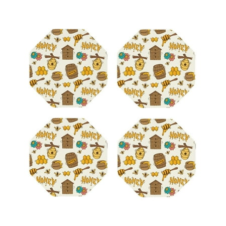 

Pofeuu Honeycomb And Honey Print Coasters for Drinks 4Pack PU Leather Coasters Bar Drink Coasters for Tabletop Protection Furniture from Damage-Octagon