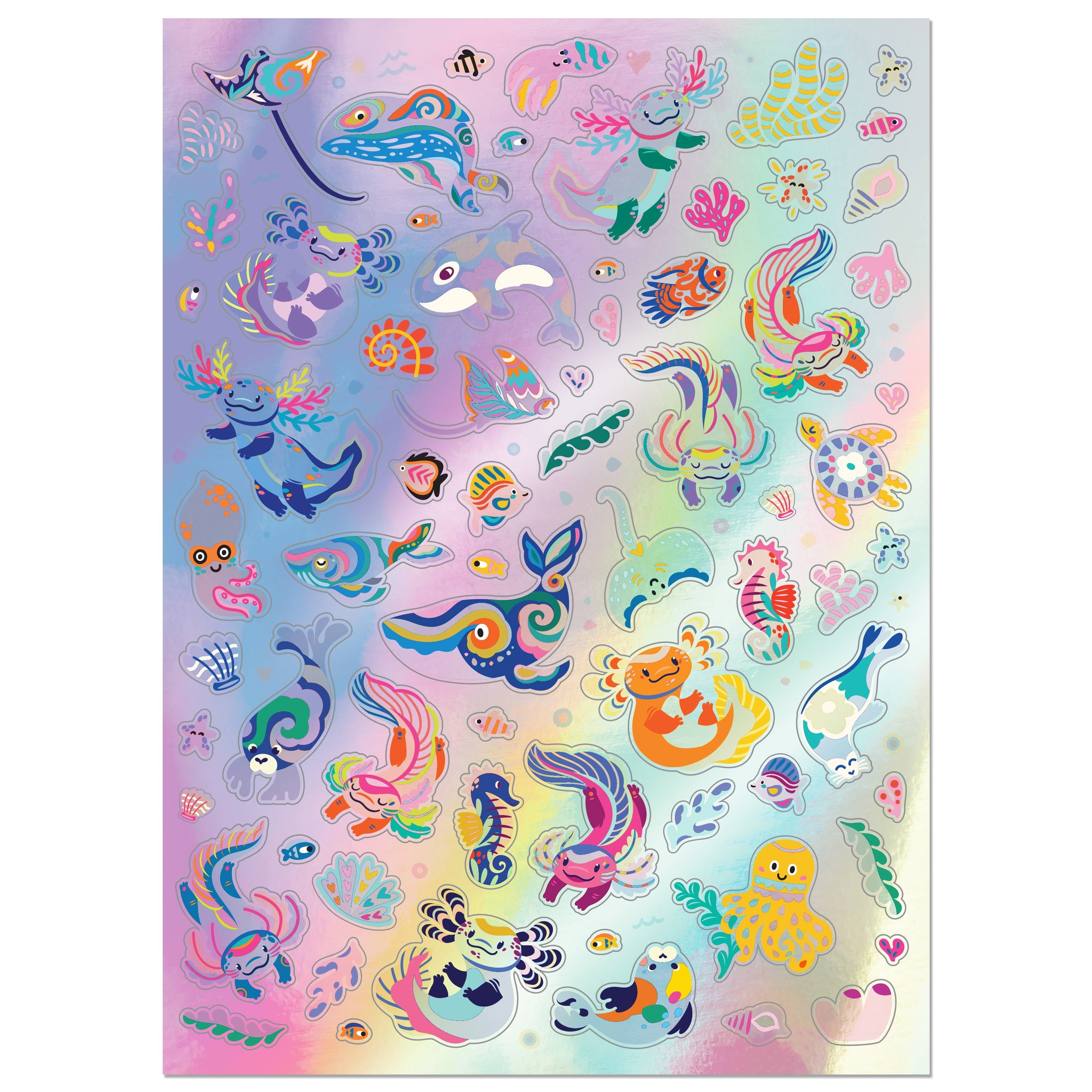 Kaleidoscope Sticker Coloring Amazing Axolotls Book Children Ages 6 and up, 72 Pages