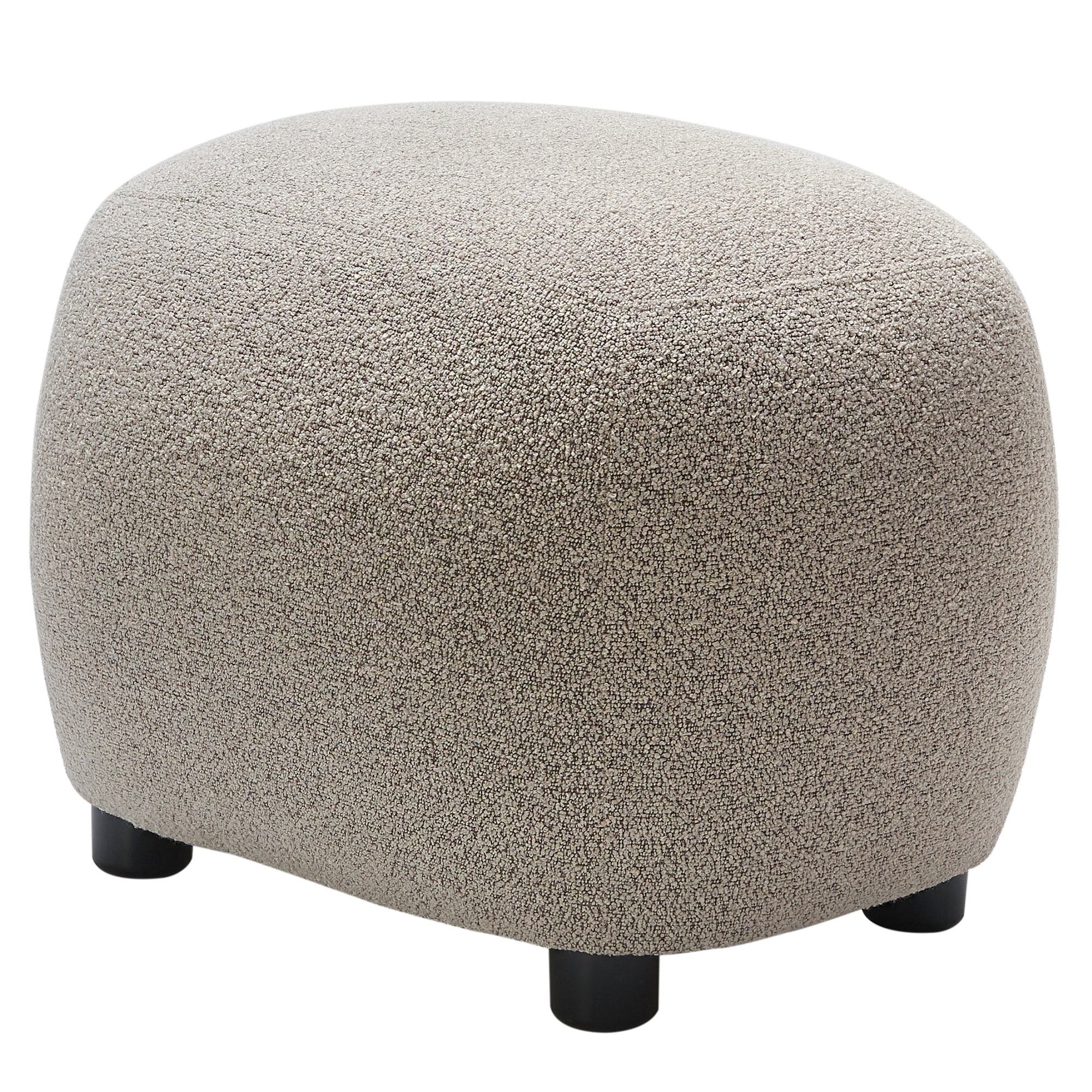 Round Boucle Upholstered Ottoman Chair, Footstool with Soft Padded Seat, Fully Assembled Modern Sofa Couch Footrest, Extra Seating for Bedroom Entryway, Taupe(18.5" D x 23" W x 16.5" H)