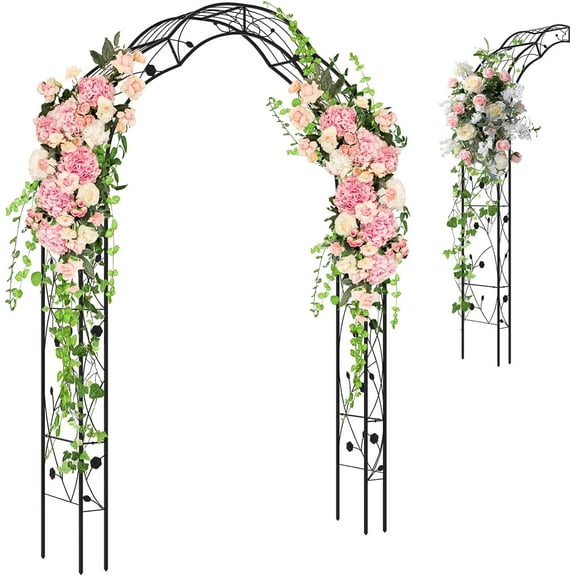IRONMAX Garden Arch, Heavy Duty Galvanized Steel Arbor w/ 7 Sizes & Metal Flower Leaf Decoration, Outdoor Garden Trellis for Climbing  Rose Vines & Wedding Party Ceremony