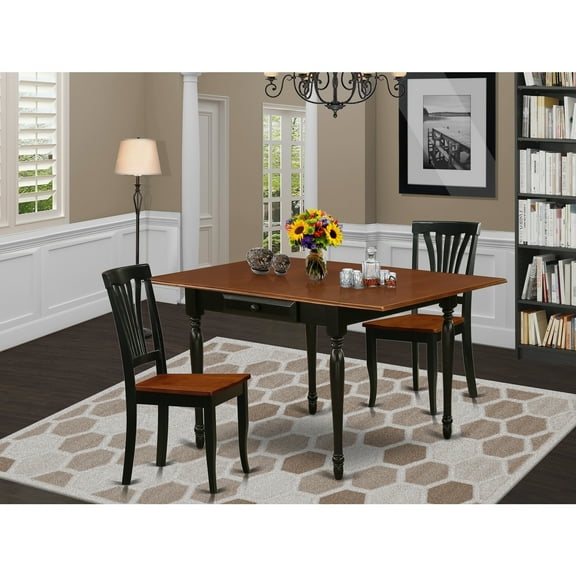 Small Dining Table Set with 2 Chairs - Kitchen Table Set, Drop Leaf Table, Black Cherry Finish
