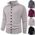 thumbnail image 2 of ZCFZJW Men's Cardigan Sweaters Stand Collar Long Sleeve Cable Knit Button Down Sweater Lightweight Slim Fit Basic Stretch Sweater Tops Hot Pink S, 2 of 5