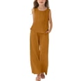 thumbnail image 6 of Girls' Clothing Sets 9/10 Girls Linen Matching Pants Set 2 Piece Summer Outfit Baggy Flowy Palazzo Pants and Backless Cami Top Sets Teen Casual Clothes, 6 of 6
