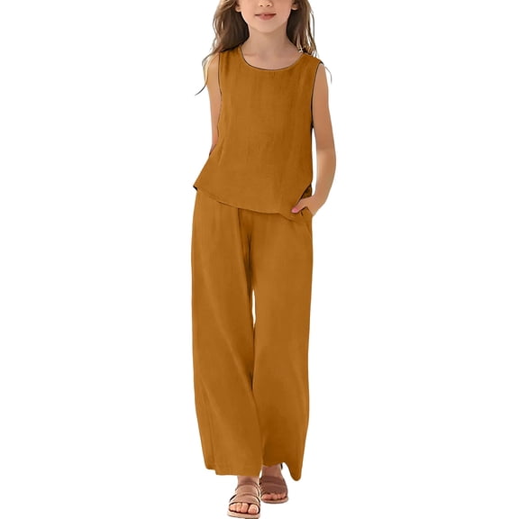 Tween Girls Clothes Summer 2 Piece Outfit Set Ruffle Cami Top Wide Leg Pants with Pockets Size 3-14 Summer Outfits for Teen Girls Preppy