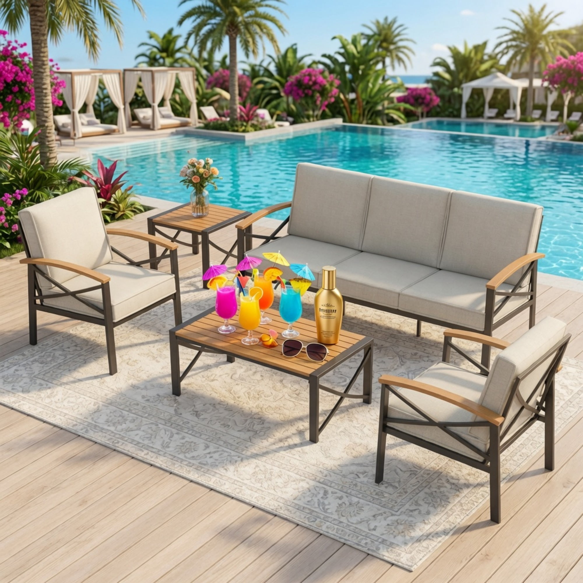 18.9" Black Square Side Havey-Duty Metal Outdoor Patio End Table