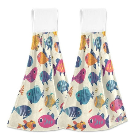 

2 Bathroom Towels Kitchen Towels 18.2x14In Velcro Hand Wipes Dish Cloths & Dish Towels Washroom Towels Face Towel Hand Wipes Colorful Fish Cartoon