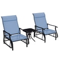 thumbnail image 1 of Outsunny Ensemble de 3 Chaises Berçantes à Glissière avec Table pour Patio et Jardin Bleu Pâle, 1 of 10