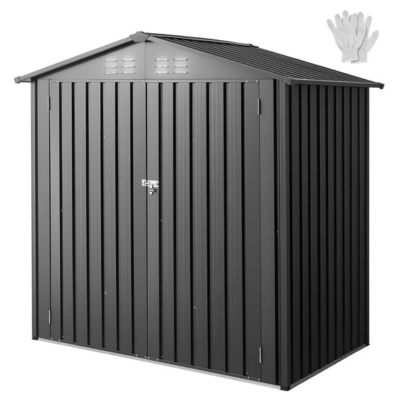 VEVOR 6 x 4 FT Metal Garden Shed, Outdoor Storage Shed with Lockable Doors & 4 Louver Vents, Peak Roof Metal Sheds Outdoors Storage, Storaged Sheds Clearance for Backyard, Garden, Patio, Bike, Gray