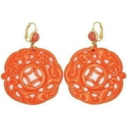 Kenneth Jay Lane Gold Plated Resin Coral Carved Drop Wire Pierced Earrings