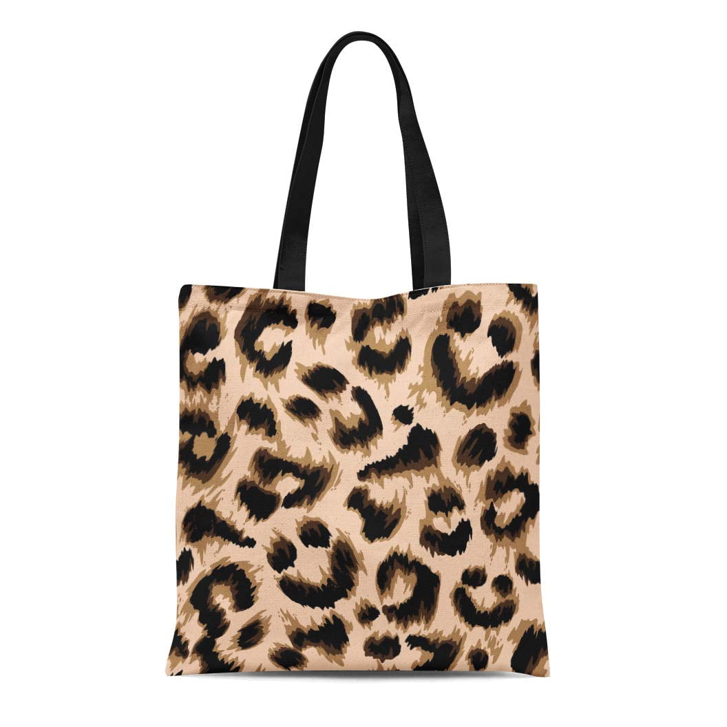 HATIART Canvas Tote Bag Brown Leopard Pattern Camouflage Skin Black ...