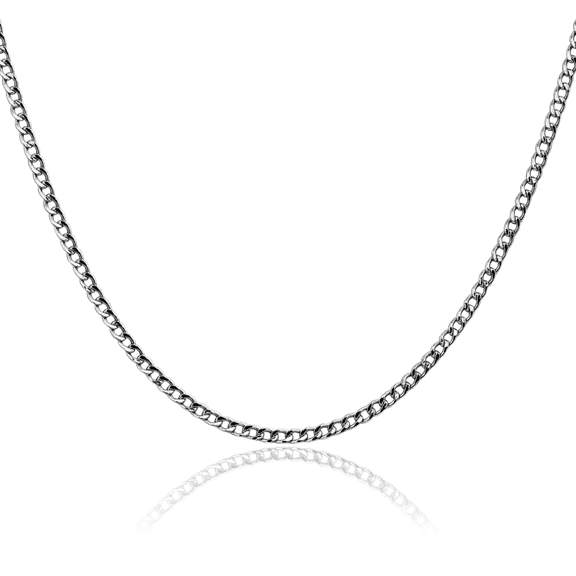 14K Solid White Gold 2.5mm Curb Link Chain Necklace