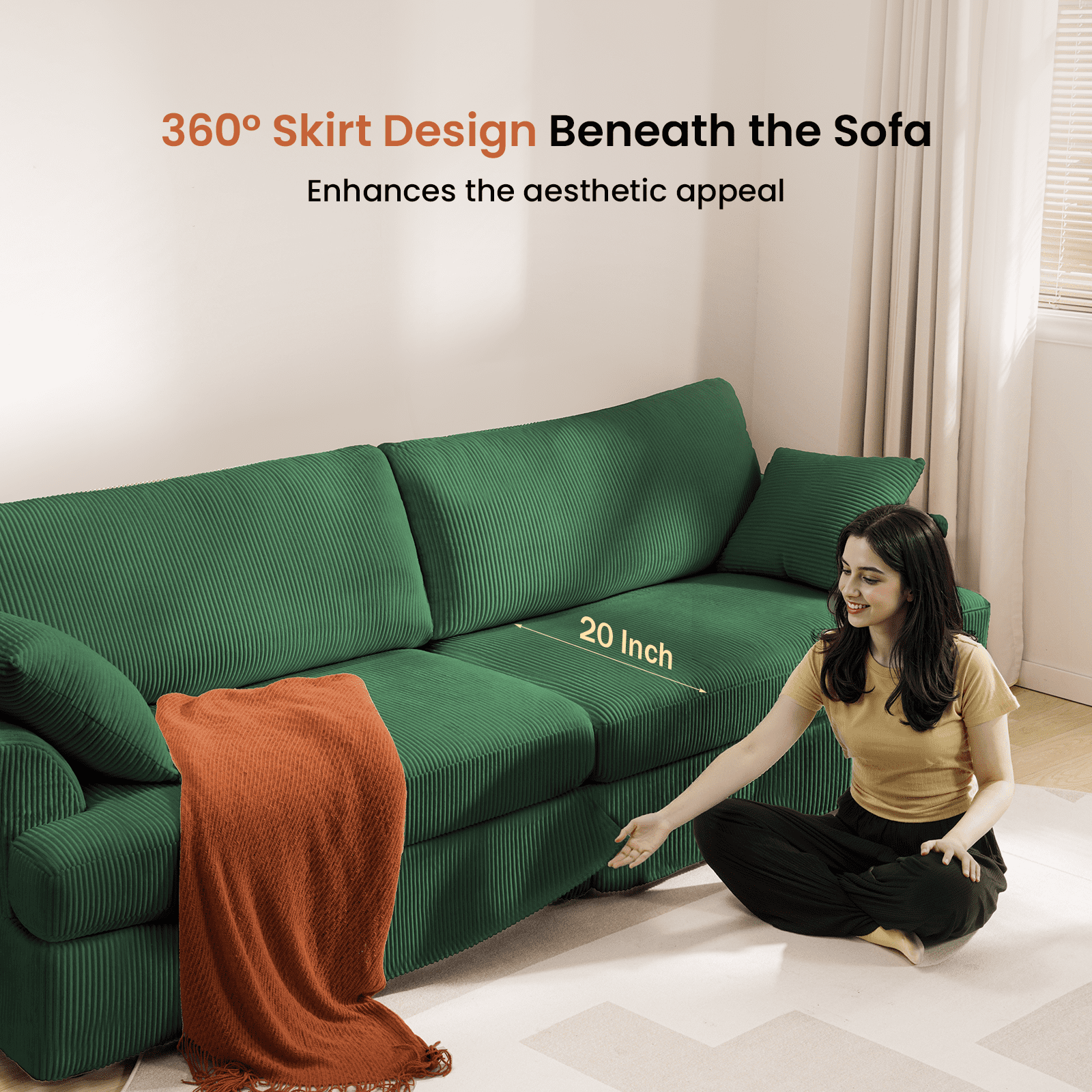 87" Sofa, Comfy Cloud Couch, Upholstered Couch for Living Room, Green
