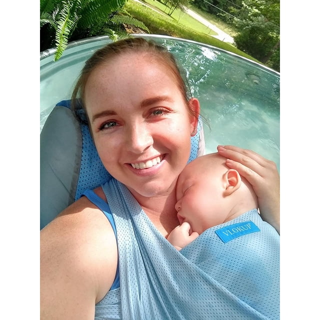 Vlokup Portabebés de agua, portabebés, portabebés para recién nacidos, bebés, niños pequeños, eslinga de agua de malla elástica ligera y transpirable, ideal para verano, piscina, playa, natación, azul