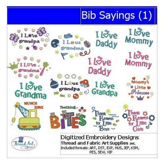 Bib Sayings(1) Embroidery Designs - All Popular Formats Included - Loaded on USB Stick