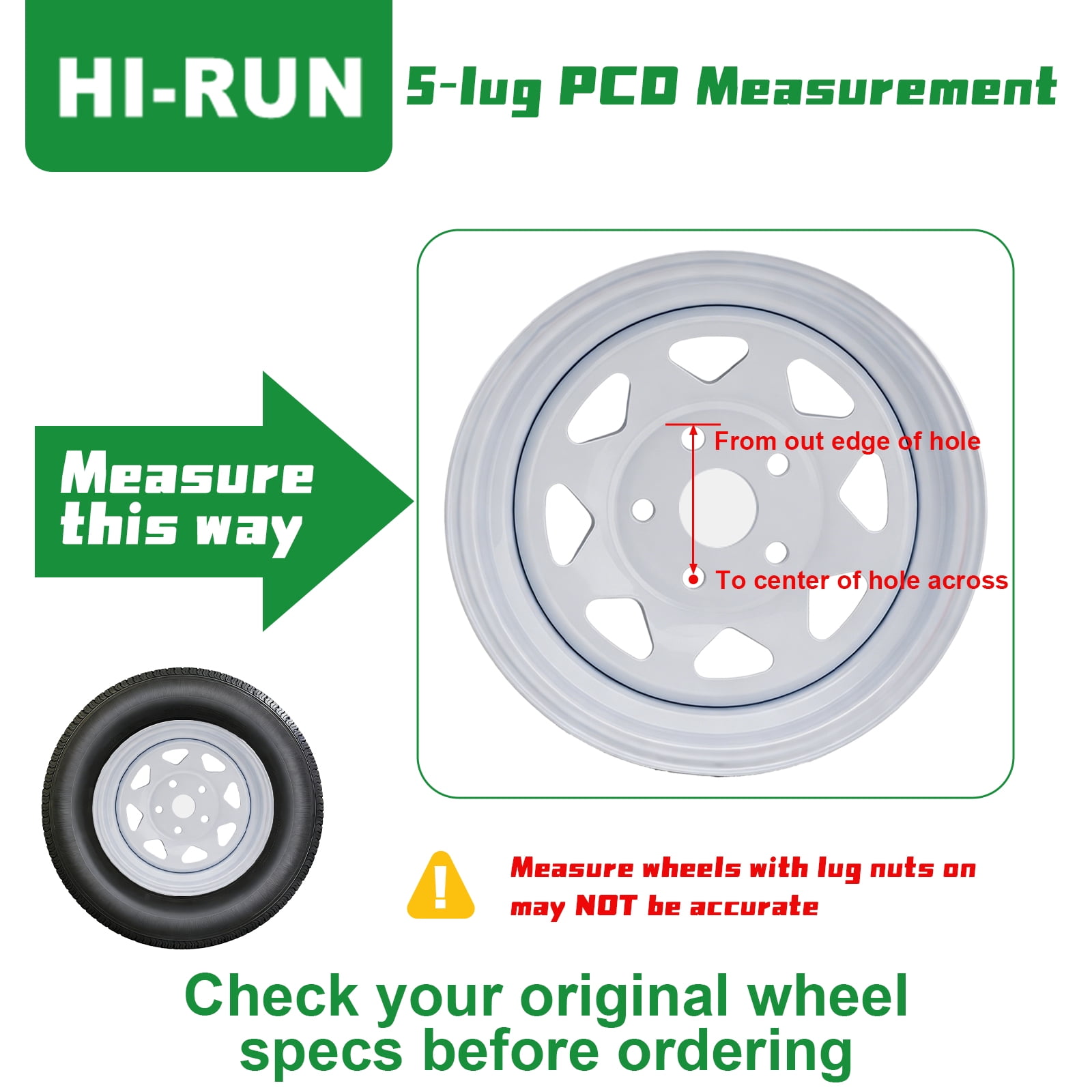 Hi-Run 2 Set ST100 ST205/75R14 8PR Trailer Tires Wheel Assembly & 14X6 5 Lugs on 4.5" PCD White, 0 Offset Fits 205/75/14