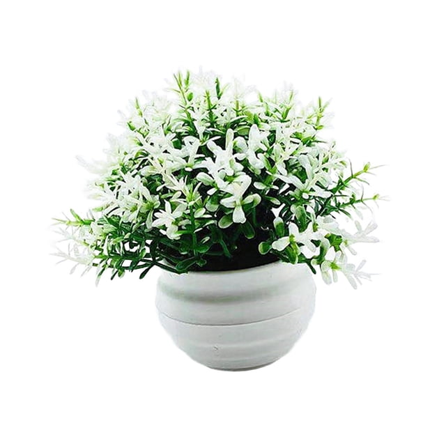 Planta falsa en maceta, decoración de bonsái Artificial, bonsái de imitación pequeño, plantas falsas para decoración del hogar, escritorio, estante de Blanco
