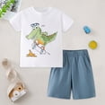 thumbnail image 2 of TOWED22 Toddler Boy Outfits Cartoon Dinosaur Print Short Sleeve Tee Top Casual Shorts 2 Pieces Summer Clothes(Navy,5-6 Y), 2 of 9