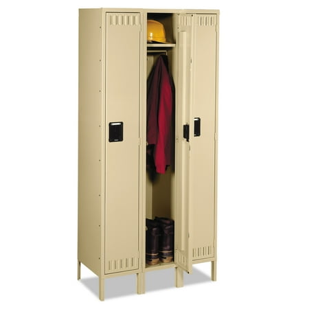 - Tennsco Single Tier Locker with Legs, Three Units, 36w x 18d x 78h, Sand