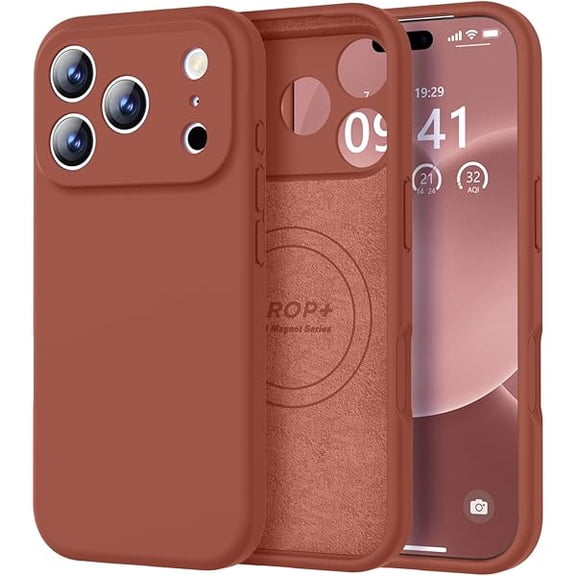 ZHU997 Magnetic Compatible with iPhone 17 Pro Case (Compatible with Magsafe) (Upgraded Camera Protection) Liquid Silicone Shockproof Full Body Protective Phone Cover for Women Men, Caramel, 6.3”