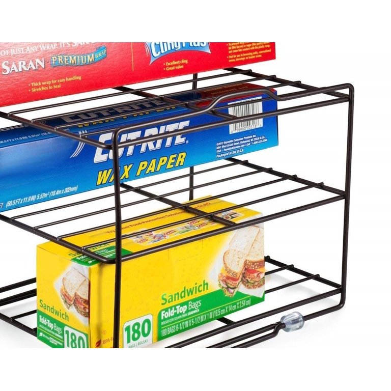 Lavish Home Kitchen Wrap Storage Rack-3 Tier Pantry Foil Plastic Bags, Cabinet Organization for Wax, Parchment Paper Holder (Chrome)