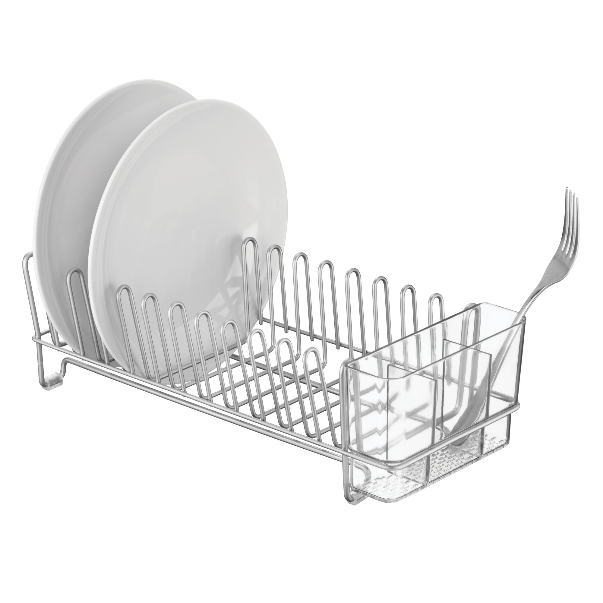 Navaris Dish Drainer Rack - Plate, Silverware, Pots and Pans Drying Rack for Kitchen with Beechwood Handles - Modern Retro Design Drip Tray - Black