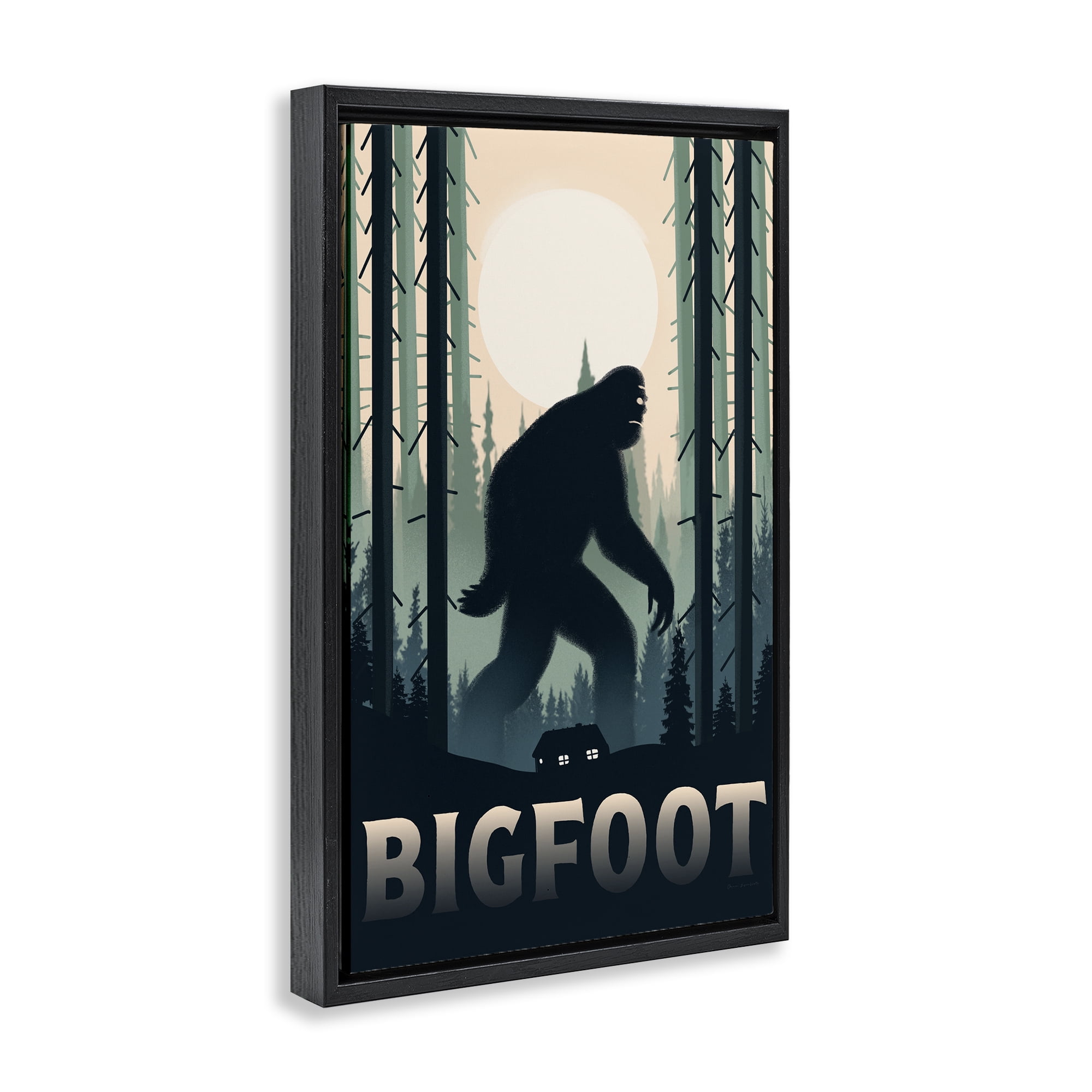 Stupell Industries Forest Creature Cabin in Woods Black Framed Floater Canvas Wall Art, design by Omar Escalante