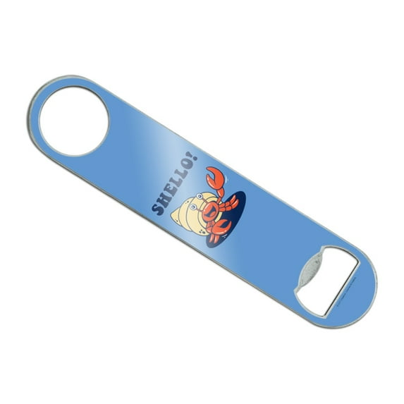 Shello Hello Hermit Crab Shell Funny Humor Stainless Steel Vinyl Covered Flat Bartender Speed Bar Bottle Opener