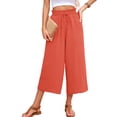 thumbnail image 6 of Chiclily Women's Wide Leg Capri Pants Summer High Waisted Palazzo Trousers Coral Drawstring Cropped Pants with Pockets, Size L, 6 of 7
