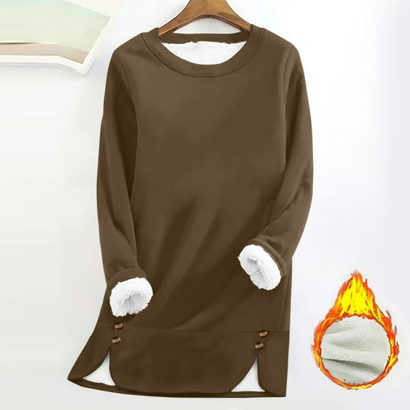 HongQid Women's Winter Warm Sherpa Lined Fleece Crewneck Sweatshirt Pullover Loungewear Tunic Tops