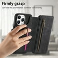 thumbnail image 6 of Allytechgroup PU Leather Case for iPhone 16 Pro Max, Built-in Credit Card Slot RFID Blocking Stand Zipper Storage Design Wallet Function Anti-seismic Anti-drop Shockproof Cover for Women Men, Black, 6 of 7
