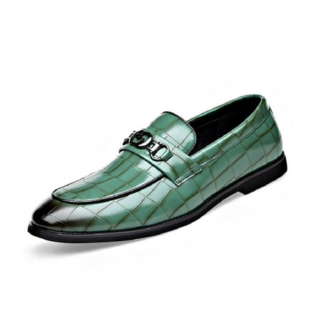 Mens Leather Dress Shoes Casual Comfort Loafers Fashion Classic Business Shoes Non-slip Breathable Driving Shoes Green 8.5 US