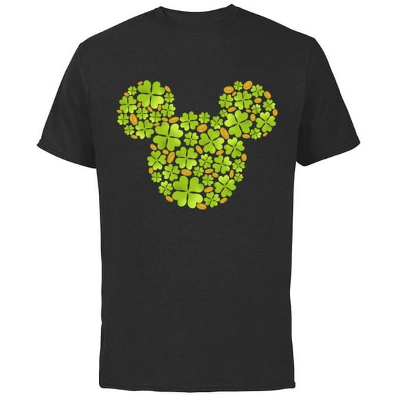 Disney Mickey Mouse Icon Lucky Shamrock St. Patrick’s Day - Short Sleeve Cotton T-Shirt for Adults - Customized-Black