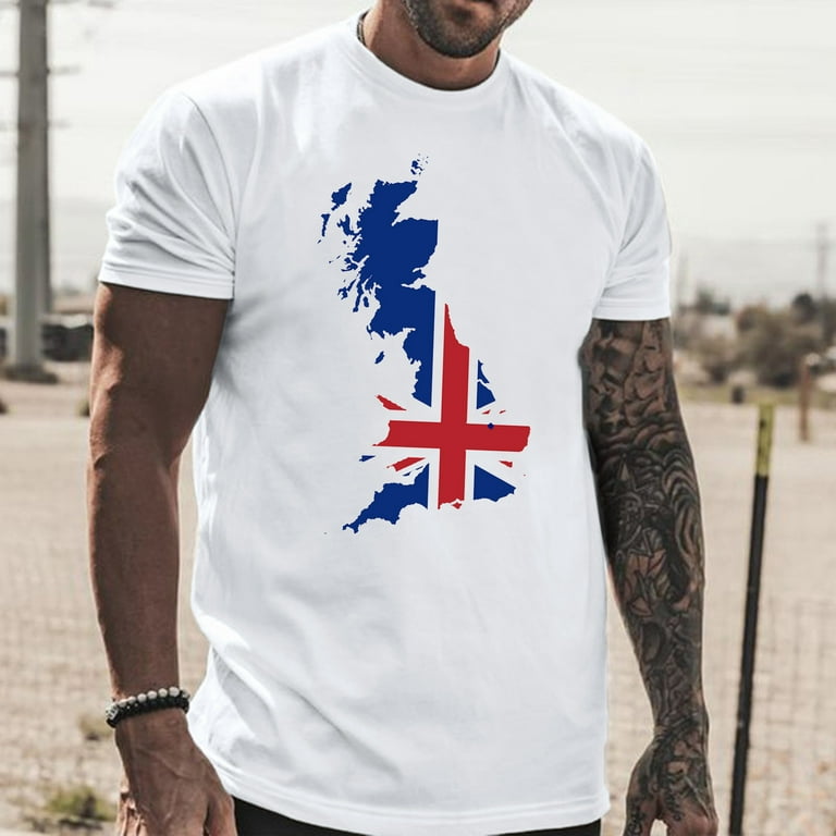 SZXZYGS Mens Graphic T Shirts Vintage Male Casual England Flag Print T  Shirt Blouse Round Neck Short Sleeve Tops T Shirt