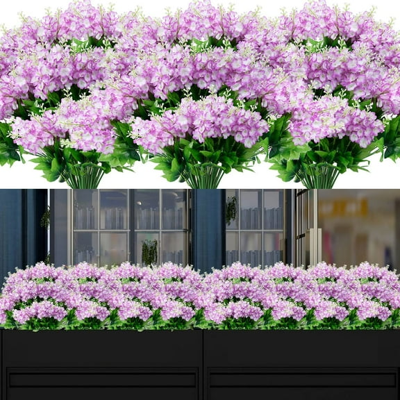 Viworld 8 Bundles Artificial Flower Artificial Outdoor Flower Fake UV Resistant No Fade Greenery Shrubs for Indoor Outside Hanging Plant Garden Porch Window Box Home Wedding Farmhouse