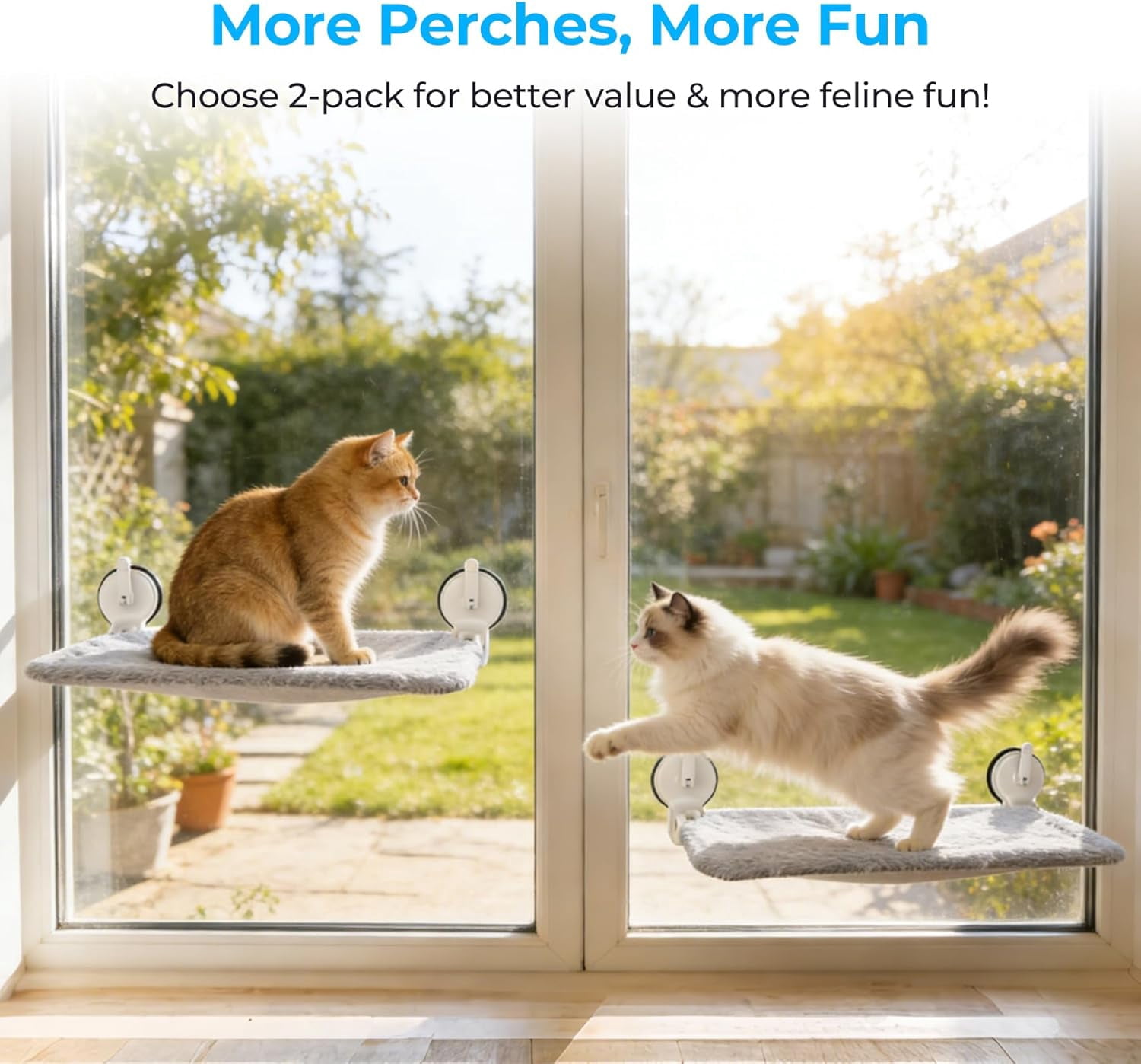 2PC Cat Window Perch with Lever Lock Suction Cups Holds up to 50 lbs Foldable & Space Saving Design Heavy Duty Window Hammock for Large or Multiple Cats (L 2Pc)