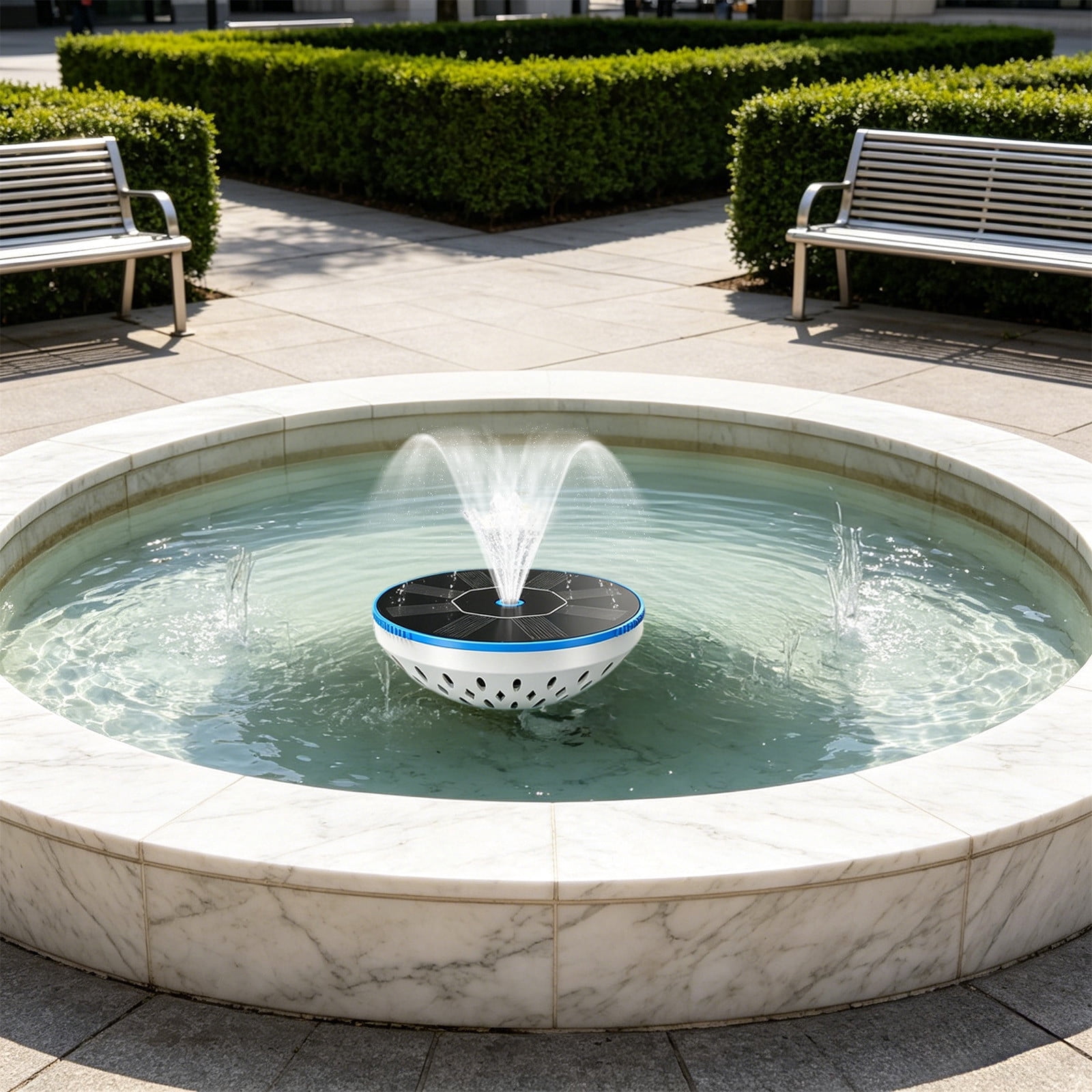 Eolstice Solar Fountain, Solar-Powered Water Spout with LED Light and 5 Nozzles, Water Shortage Sensor for Bird Bath, Outdoor Garden Courtyard Swimming Pool Decor