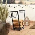 thumbnail image 2 of Outsunny 31 Inch Firewood Rack with Swivel Casters,Metal Wood Storage,Holder with Kindling and Tool Hooks,Heavy Duty Log Organizer for Indoor and Outdoor Use,Black,Black Metal Garden Outdoor, 2 of 10
