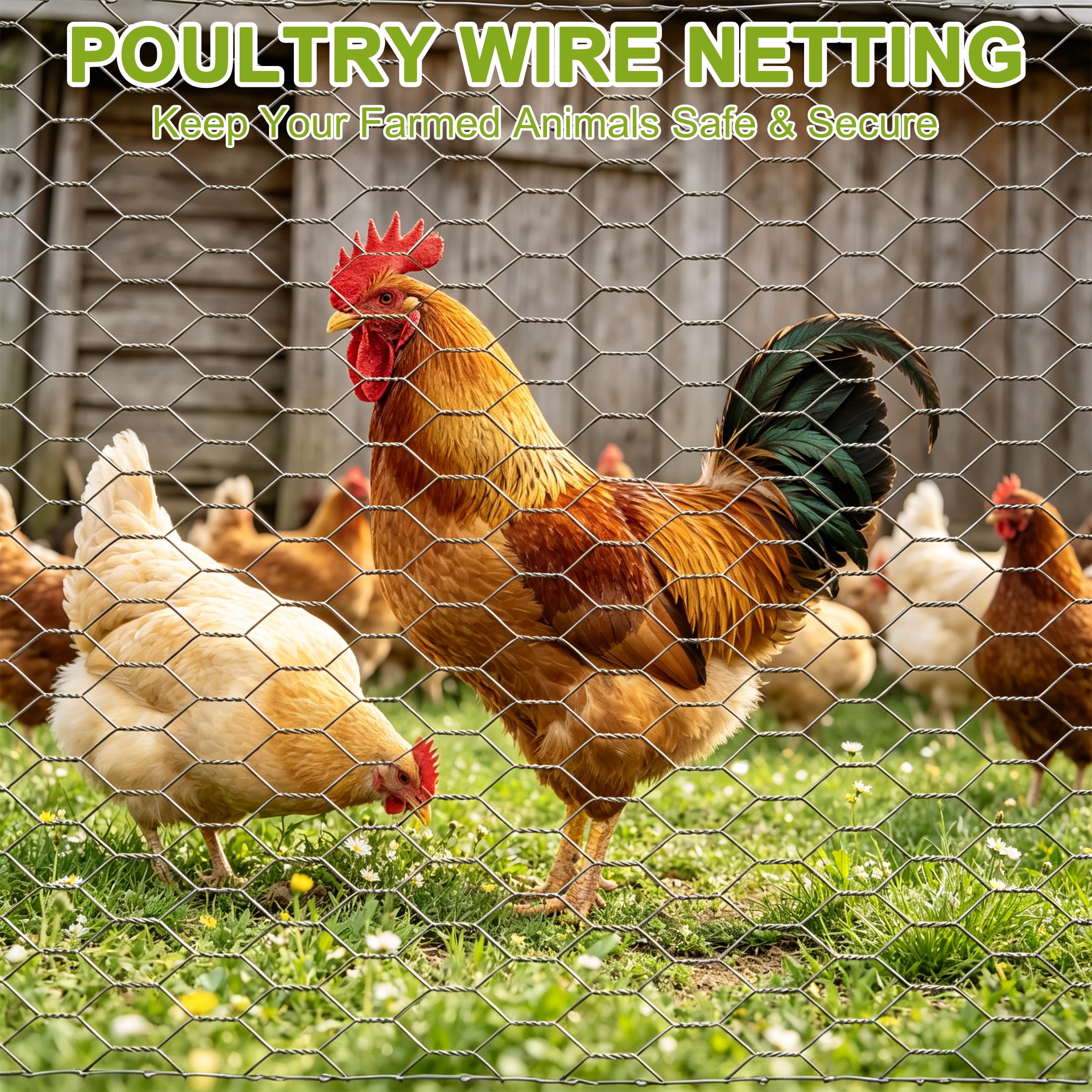 GARITIN Chicken Wire Mesh Roll 3.3ft x 32.8ft, Galvanized Rustproof Hexagonal Wire Mesh for Gardening, Cages, Fencing, Compost Bins, Gutter Guards