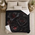 thumbnail image 4 of Black Floral Bouquet With Deep Crimson Droplets, Cozy Flannel Blanket with Dark Botanical Fantasy Print, Housewarming Gift for ornate dark Floral Admirers, Home Decor for Bedroom and Living Room, 4 of 7