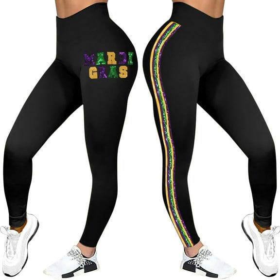 BOOMILK Mardi Gras Leggings for Women Stretchy Graphic Printed Fancy Sports Fitness Workout Yoga Pants