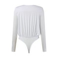 thumbnail image 5 of ASFGIMUJ Women's Bodysuit Top Satin Long Sleeve V Neck Snap Closure Wrap Body Suits Leotard White L, 5 of 8