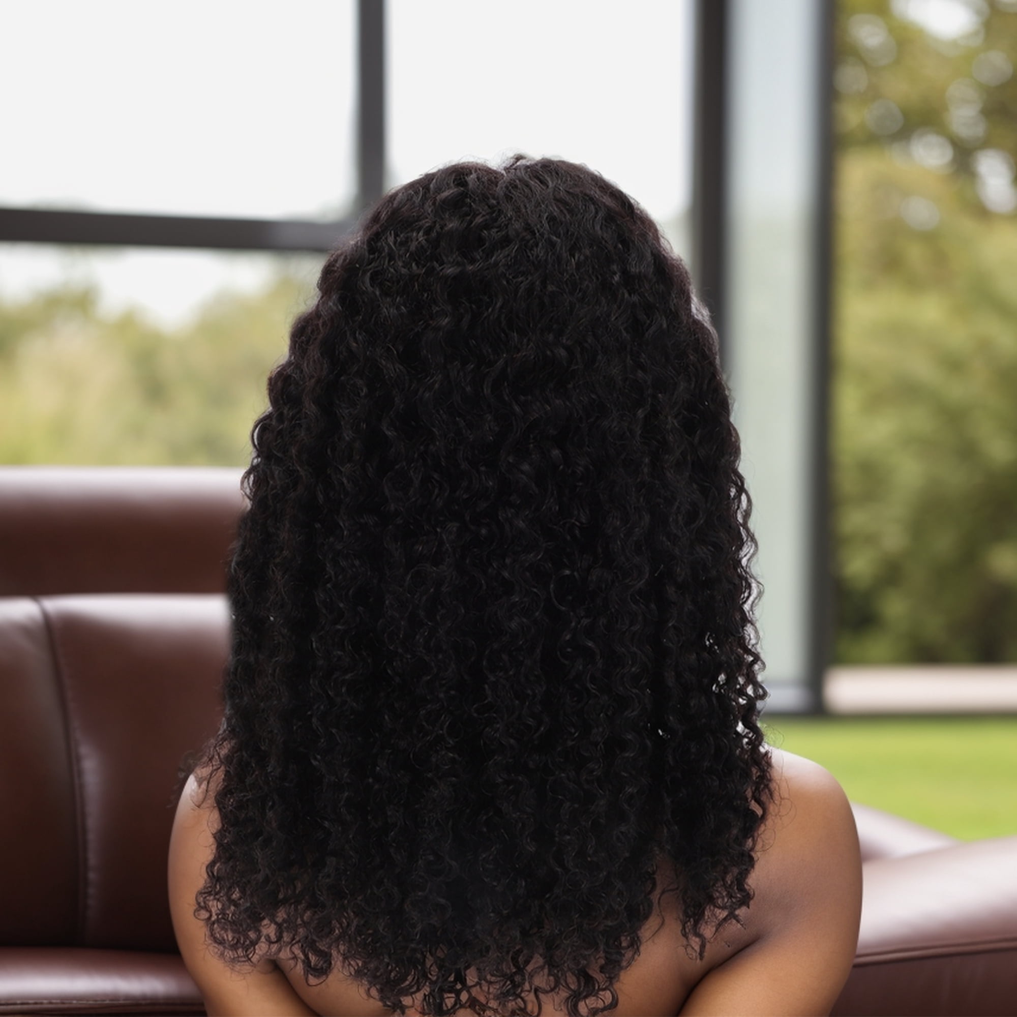 Unique Bargains 1 Pc Small Wave Curly Long Hair Hair Wig Real Human Hair 16in 13x4in 200 Human Wig Black for Women