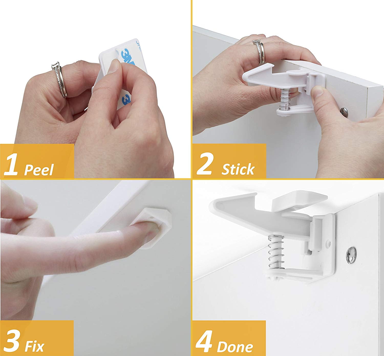 Child Safety Cabinet Locks, Baby Proofing Spring Locks for Universal Use, No Drilling Required, Invisible Design for Seamless Home Integration, 3M Adhesive for Easy Application,