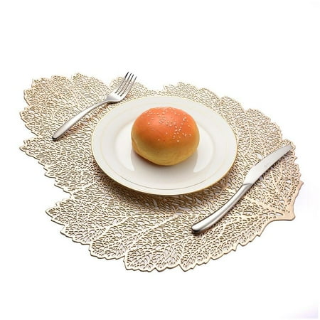 

1PC Gold Sliver Hollow PVC Palm Leaf Placemat Simulation Plant Mats Coffee Cup Table Mats Non slip Placemat Coaster Home Decor|Mats & Pads(golden)