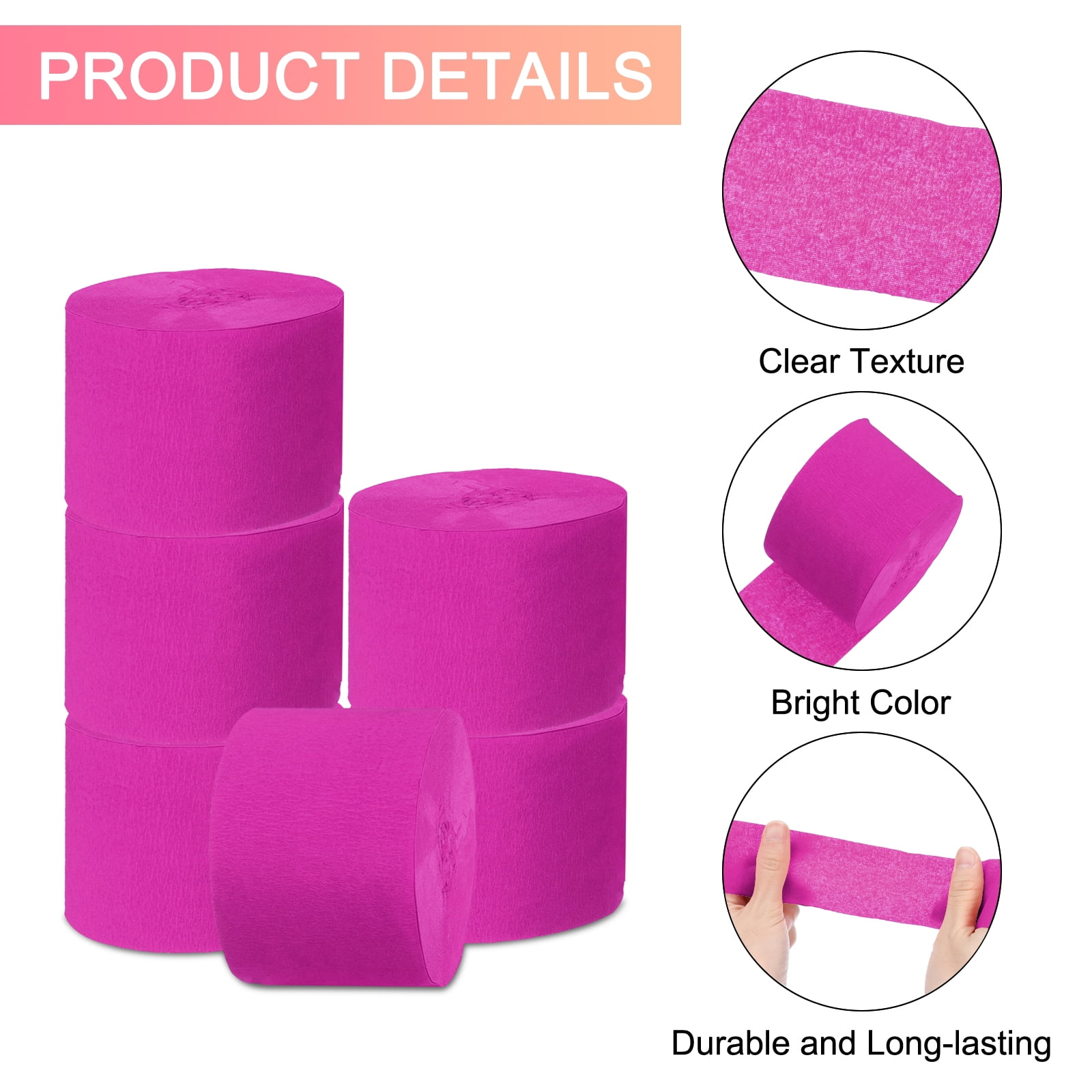 Unique Bargains 10Pcs Crepe Paper Streamers for Party Rose Red 1.8in x 82ft