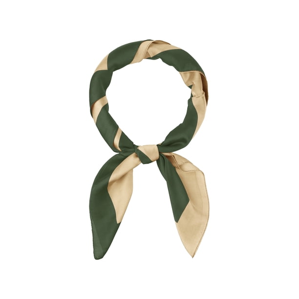 Mujeres Bufanda Grande de Color Contrastante de 35" Satén Seda Cuadrada Envoltura de Cabeza Bandanas Verde Caqui 90x90cm/35.4x35.4"