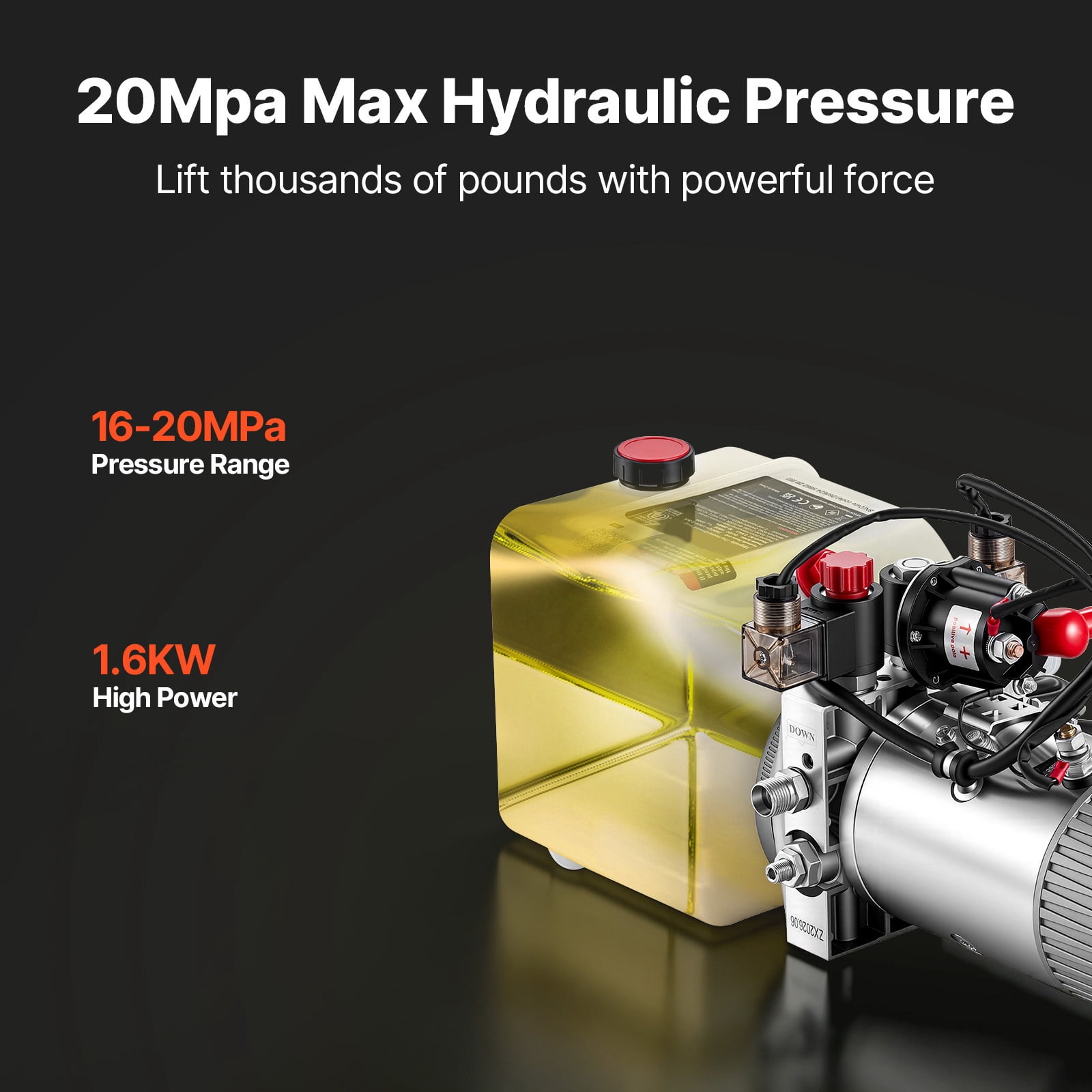 KFFKFF 3 Quart Hydraulic Pump, Double Acting Dump Trailer Unit, 3200 PSI Max Pressure & 0.91 GPM Flow Rate, DC 12V Hydraulic Power System for Dump Trailer and Vehicle Lifting (Horizontal Setup)