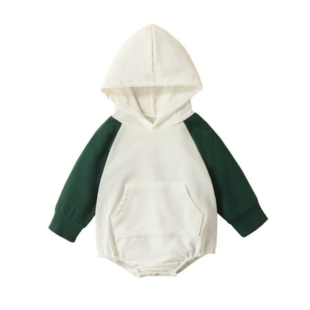 

Zlekejiko Baby Boy Girl Fall Clothes Oversized Hooded Pullover Sweatshirt Romper Color Block Long Sleeve Bodysuit Outfits