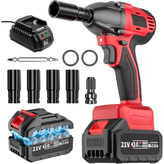 4.0Ah  Cordless  Wrench, Brushless 1/2  , 320Ft-lbs(430N.m) 20V High Torque Power  Driver, Electric  for  , Red